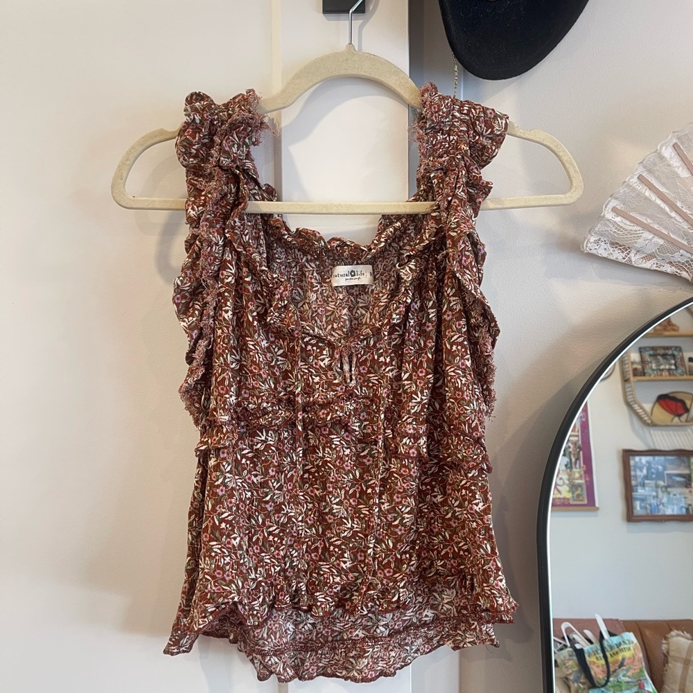 Natural Life Floral Ruffle Top